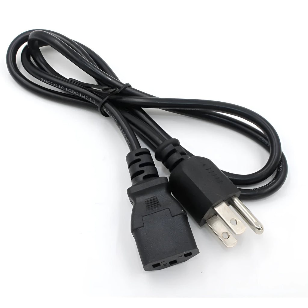Black American standard three-pin plug power cord measuring 1.2 metres in length