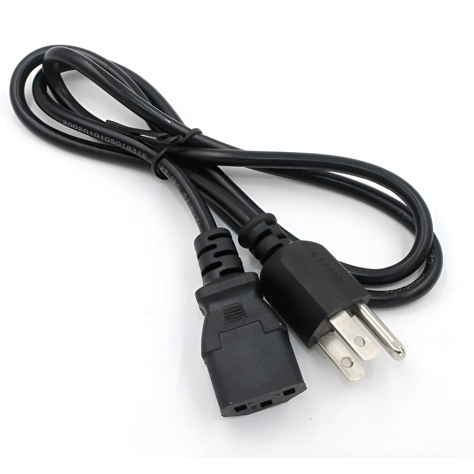 Black American standard three-pin plug power cord measuring 1.2 metres in length