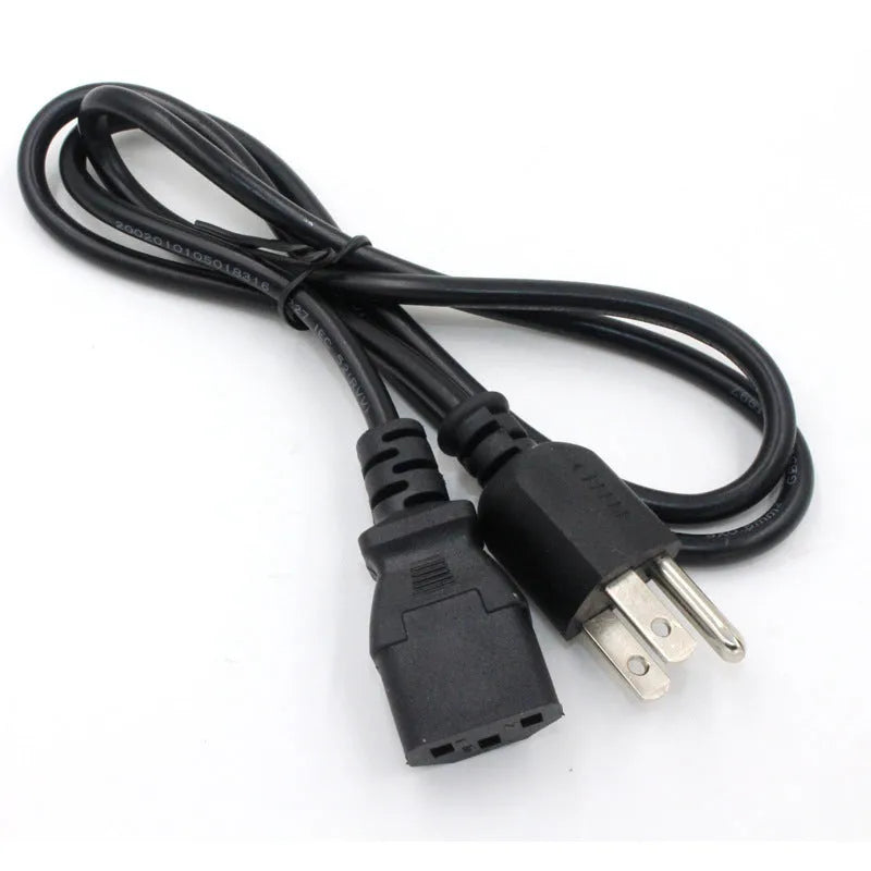 Black American standard three-pin plug power cord measuring 1.2 metres in length