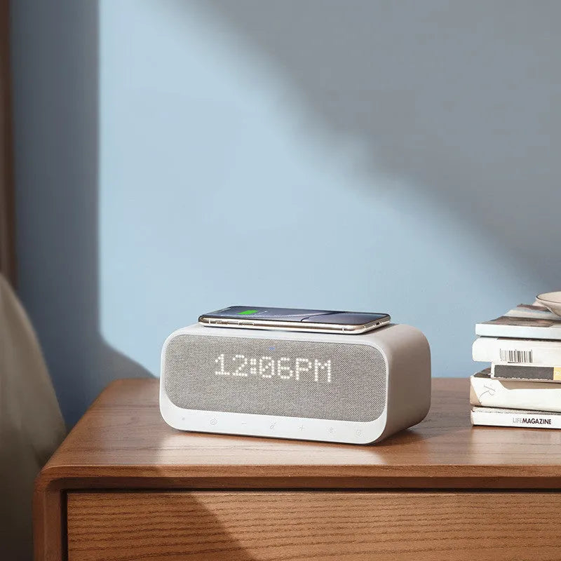 Anker Soundcore wireless charging alarm clock Bluetooth speaker in white or pink