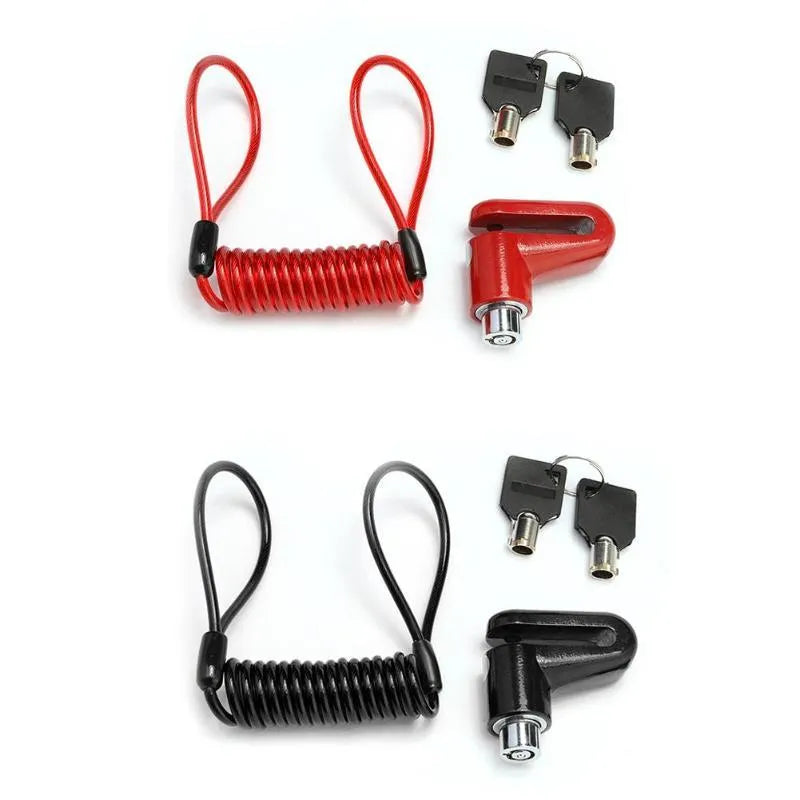 Anti-theft disc brake lock for scooter in black, 55x45x25mm, with steel wire and two keys