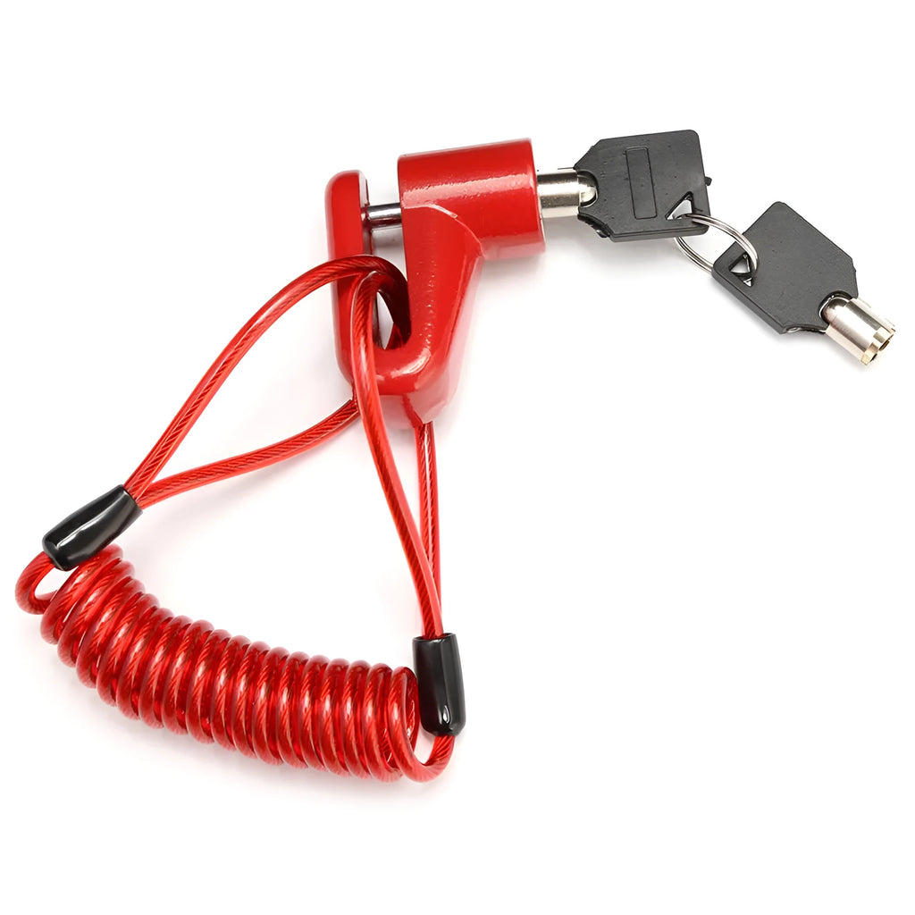 Anti-theft disc brake lock for scooter in black, 55x45x25mm, with steel wire and two keys