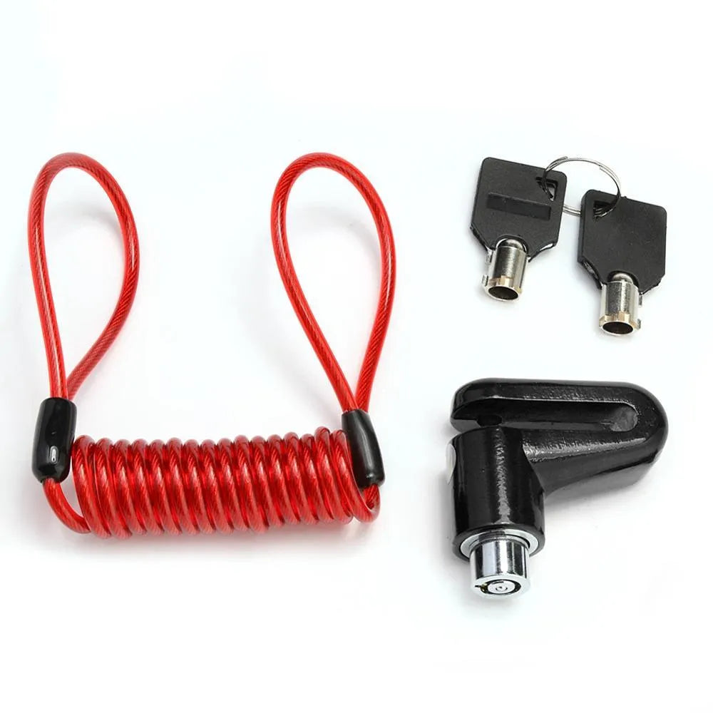 Anti-theft disc brake lock for scooter in black, 55x45x25mm, with steel wire and two keys