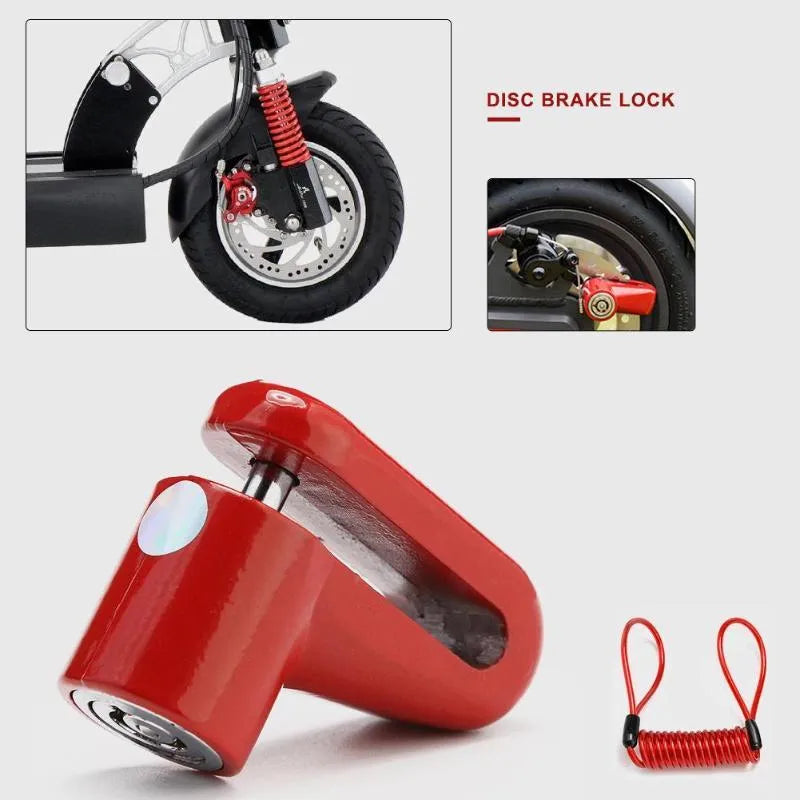 Anti-theft disc brake lock for scooter in black, 55x45x25mm, with steel wire and two keys