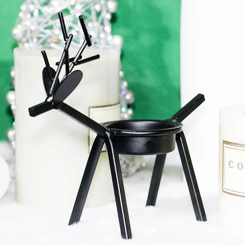 Black iron Christmas deer candlestick holder with creative elk bracket design