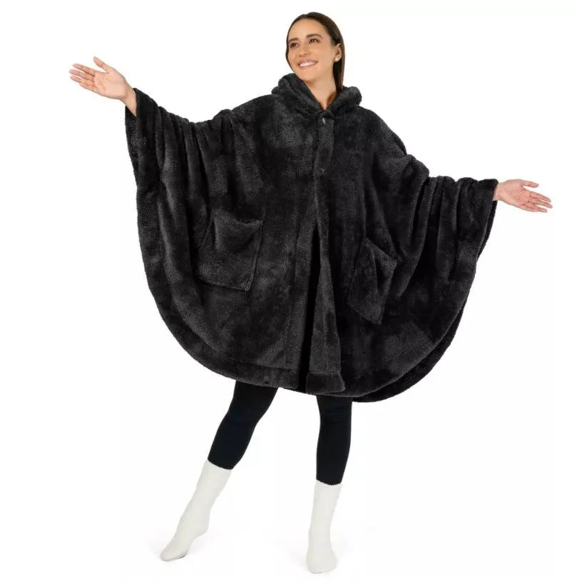Heavy weight hooded bathrobe in polyester fleece fabric shown in black, dark grey and pink colour options