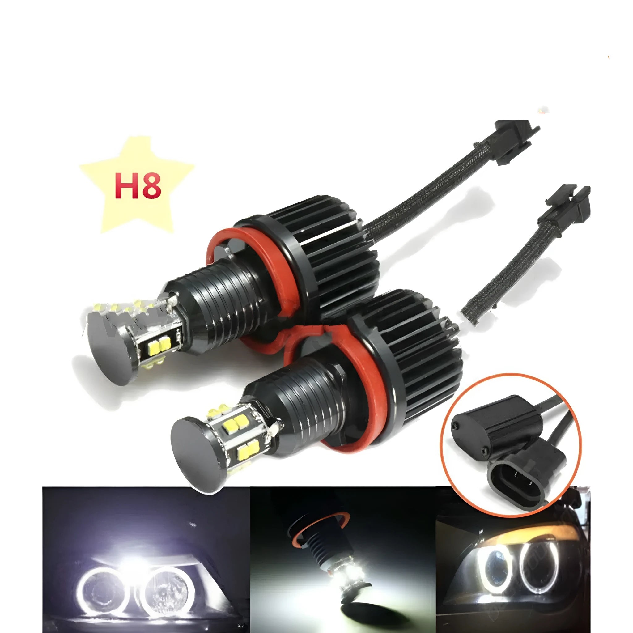 E92 120W LED angel eye light 6 sides 12 lamp beads H11 plug for BMW headlight IP66 waterproof