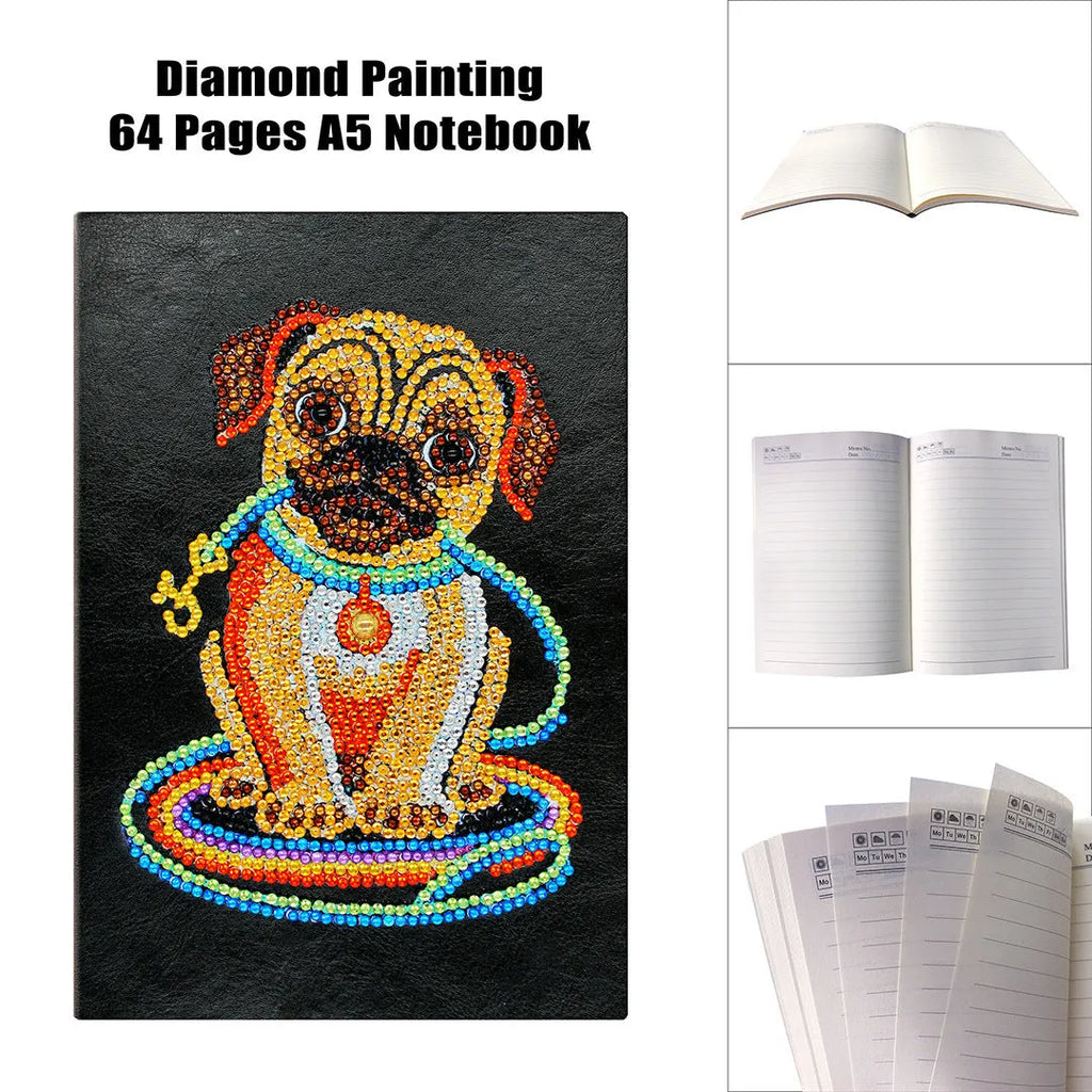 DIY diamond painting notebook A5 with black card cover and blank pages