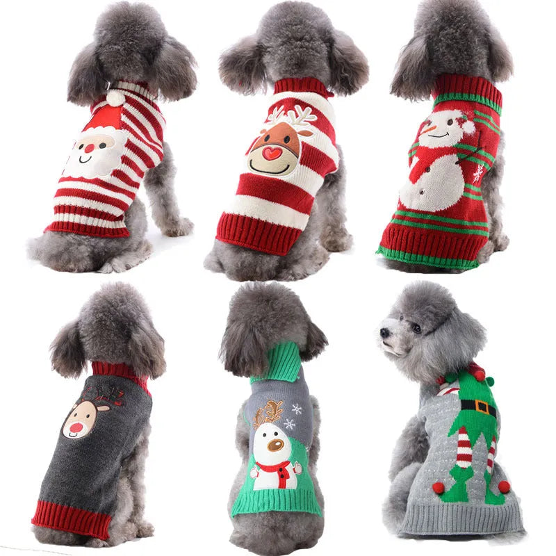 Pet dog Christmas pompom sweater in black on small dog unisex acrylic knit holiday outfit