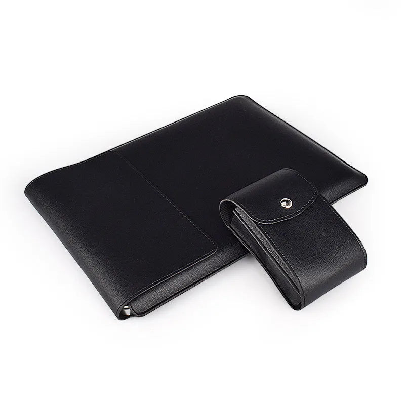 Imitation leather clamshell notebook sleeve for 13.3 or 15.6 inch laptop, black colour