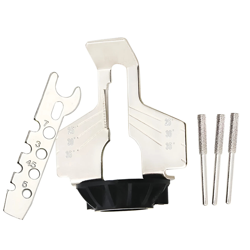 Silver metal band saw blade grinding accessory for mini electric grinder showing 100 teeth
