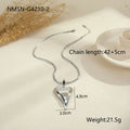 Stainless steel necklace with double heart pendant and snake bones chain design