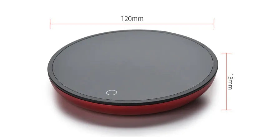 Black cup warmer with tempered glass surface and adjustable temperature control