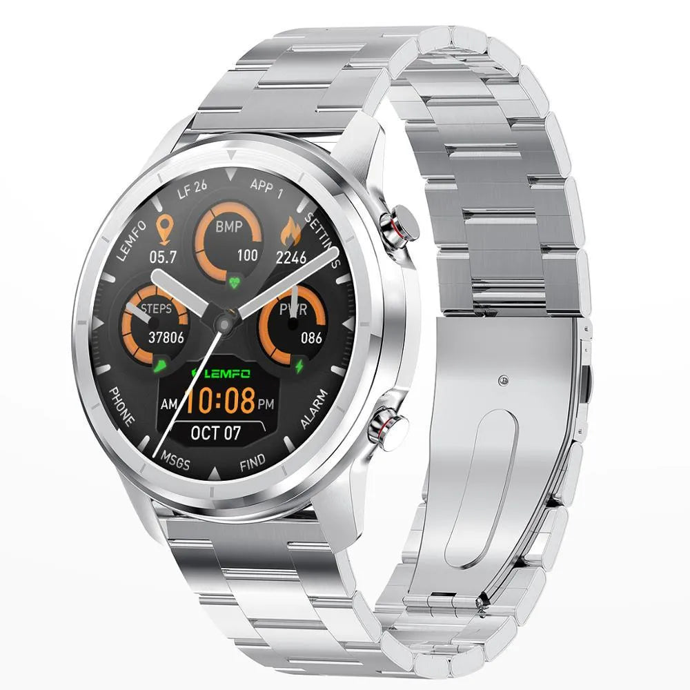 LEMFO LF26 smart bracelet with 1.3-inch screen shown in black, brown silver, and silver colour options