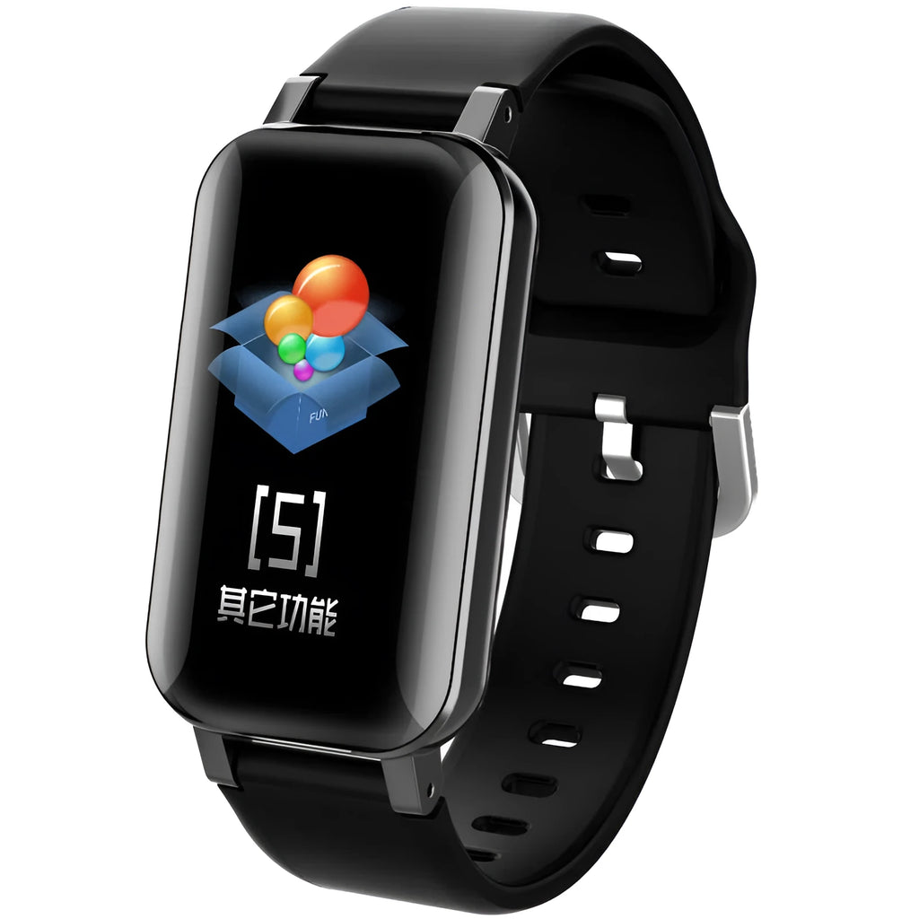 2-in-1 smartwatch with Bluetooth earbuds, TPU wristband, black blue gold colours, 1.14-inch touchscreen