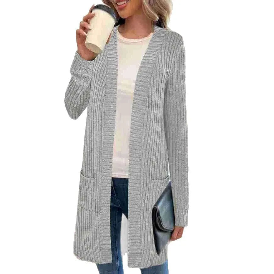 Long sleeve loose fit knitted cardigan jacket in black, wine red, or grey colour for sizes 1XL to 5XL