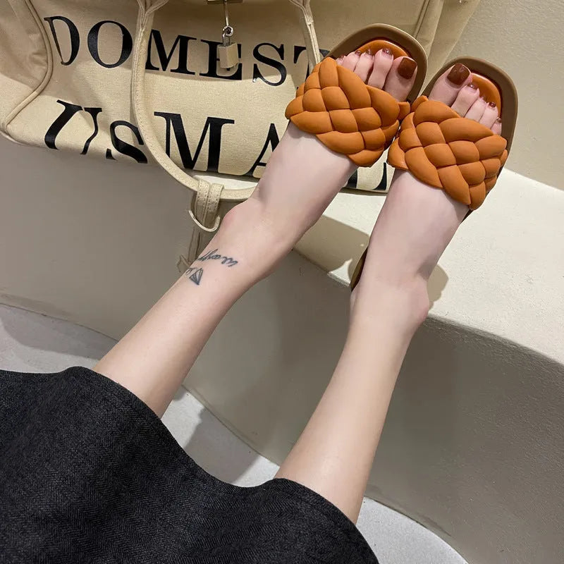 Women's plaid pattern beach sandals with thick anti-skid PVC soles in four colour options