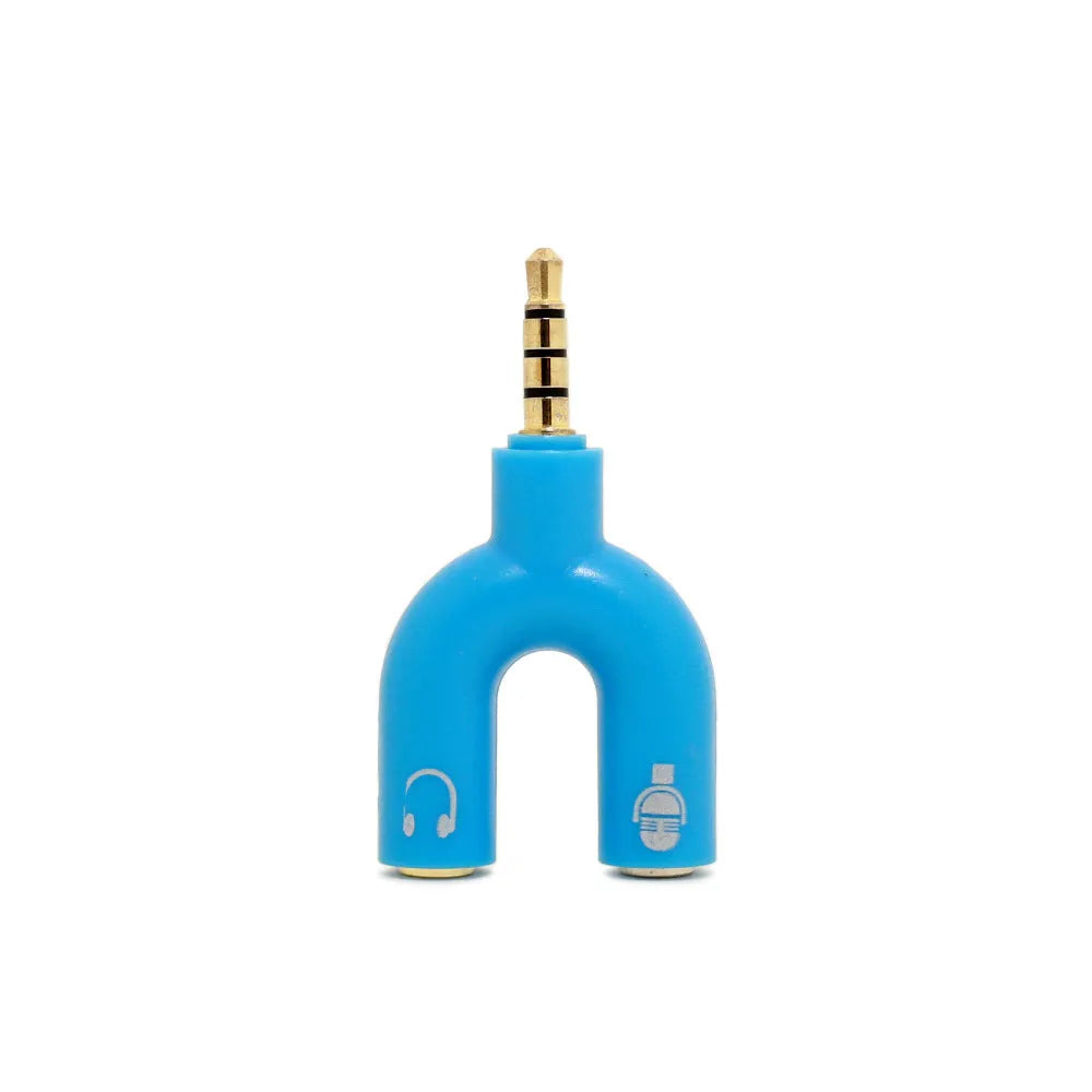 3.5mm audio splitter adapter in multiple colours with gold-plated connections for phones and laptops