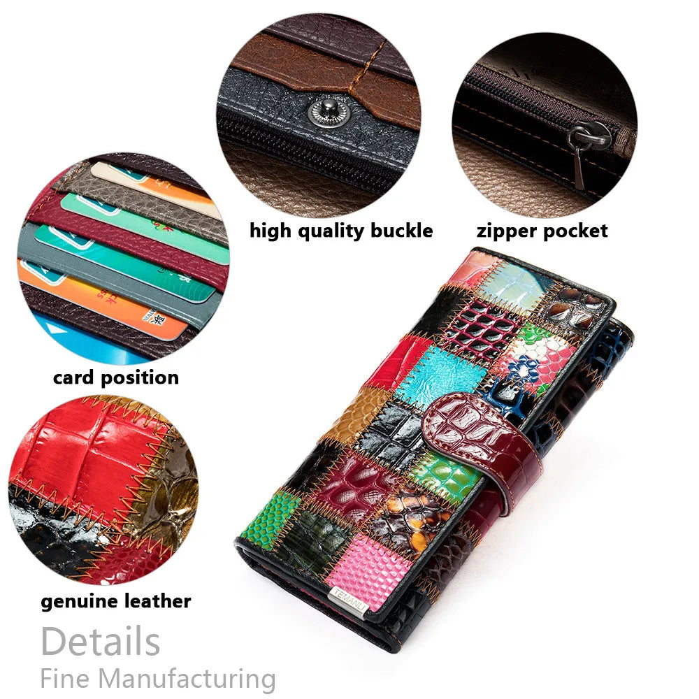 WESTAL retro vertical square soft woman wallet with colourful pattern