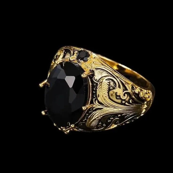 Men's geometric imitation ink color gem ornament wide face ring in silver alloy electroplated finish