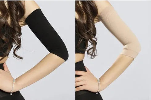 Arm and leg sleeves slimming shaper in black colour, showing wave pattern design on inner surface