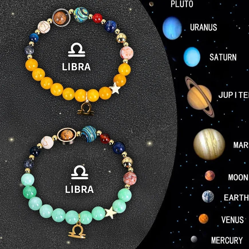 Set of two natural stone beaded bracelets for the twelve zodiac signs.