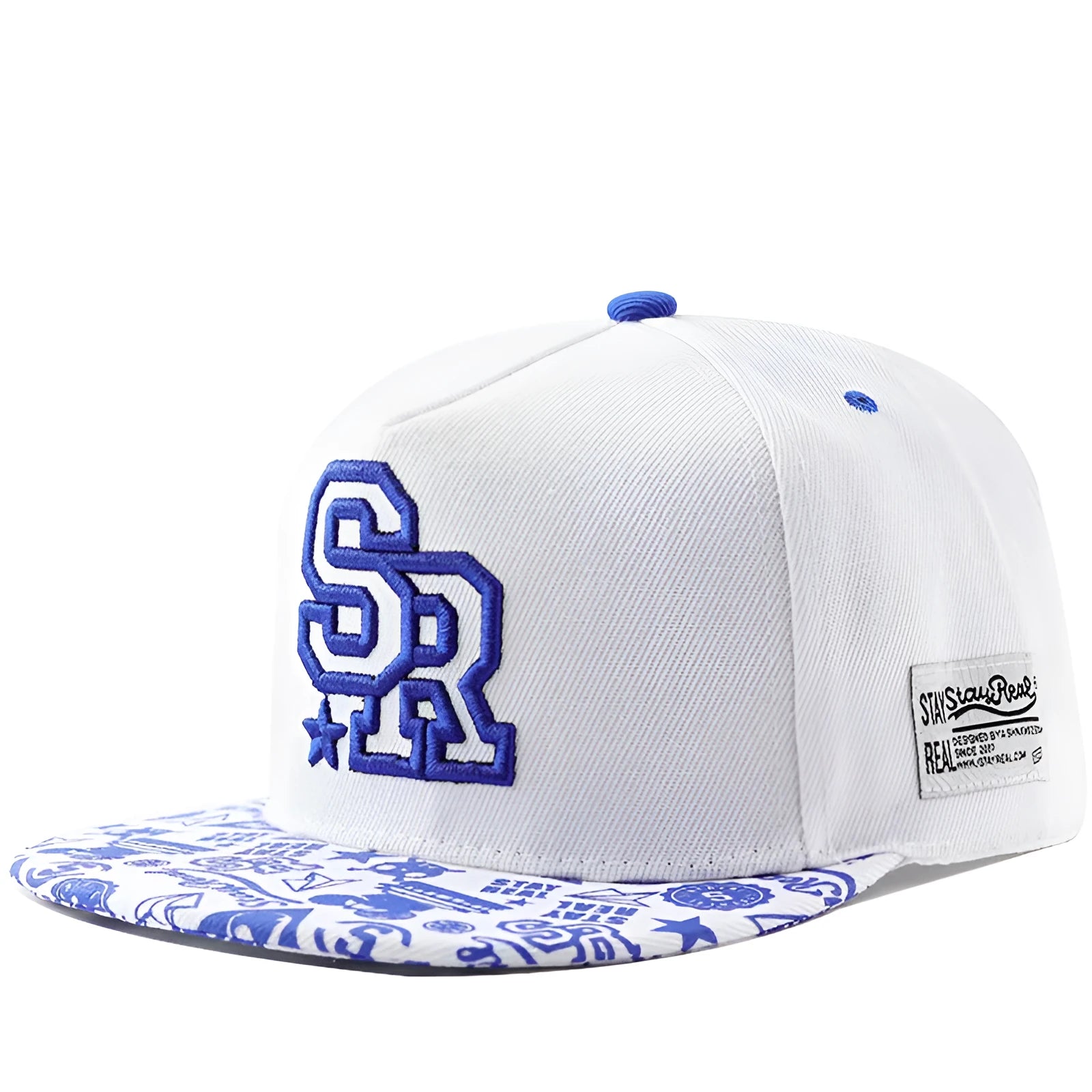 Letter embroidered cotton baseball hat with adjustable strap in SR White colour