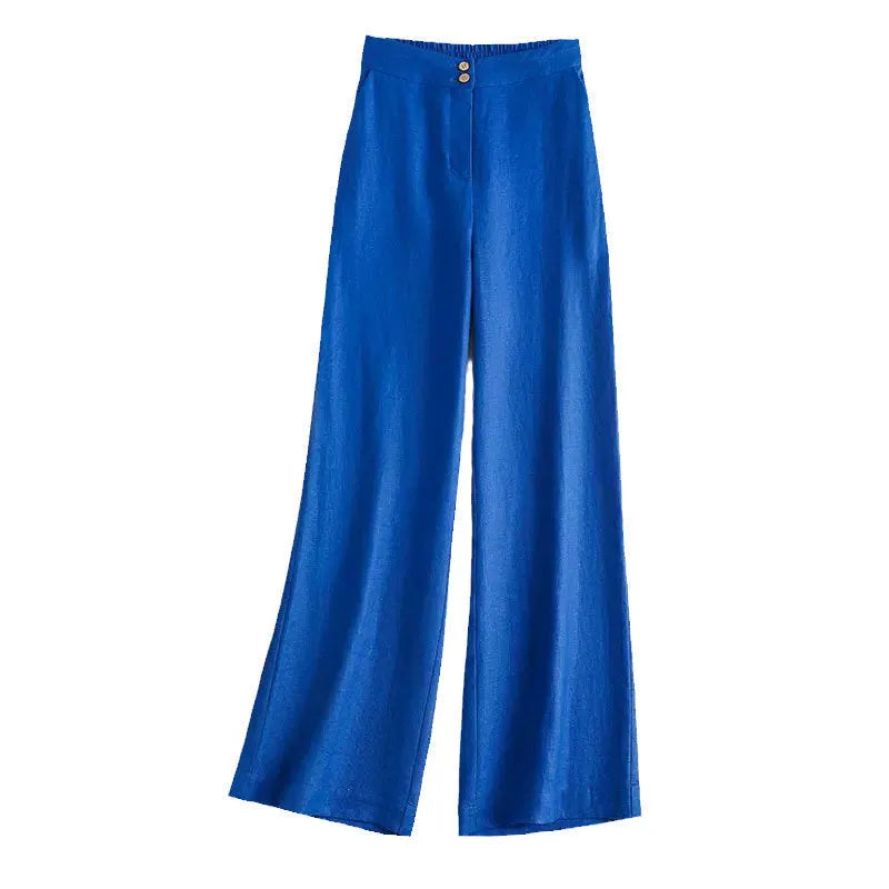 Linen wide-leg women's high waist cotton and spandex casual pants in Earth Gold colour, size M to 2XL