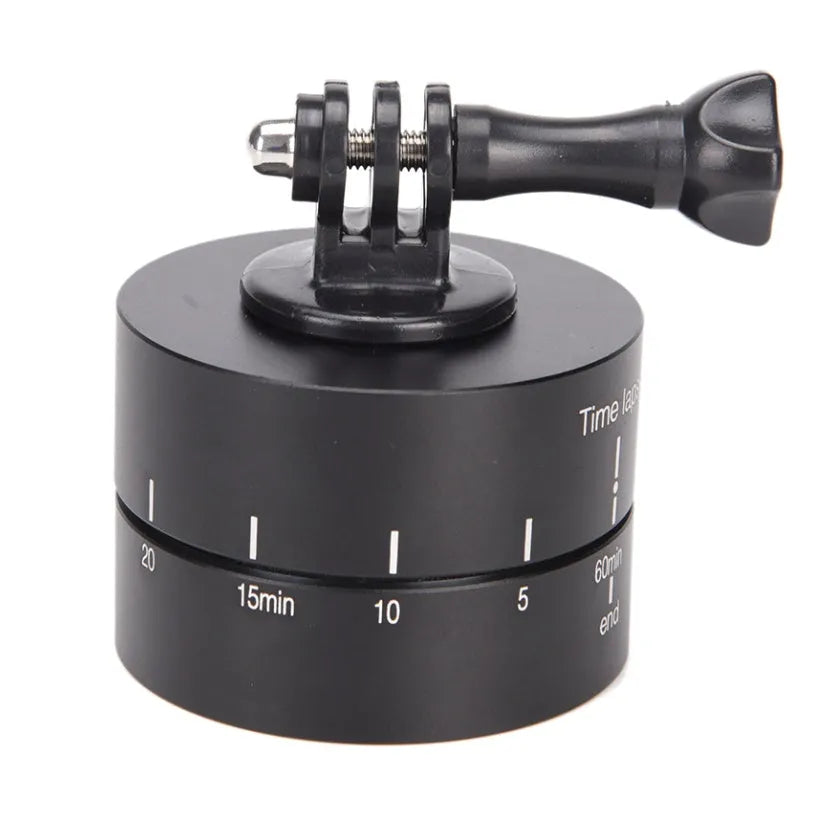 360-degree auto-rotate camera tripod head base for timelapse photography on a tripod.