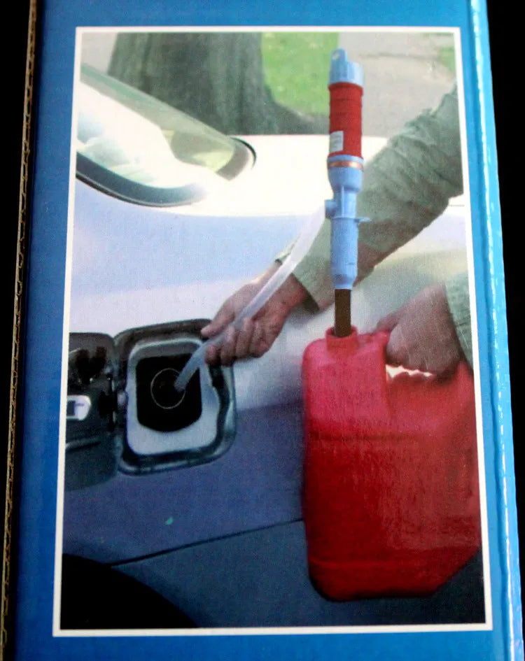 Blue manual siphon pump for fuel and liquid transfer with hand operation