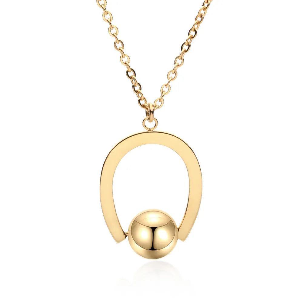 Stainless steel geometry pendant necklace with adjustable bead chain in gold or silver electroplated finish