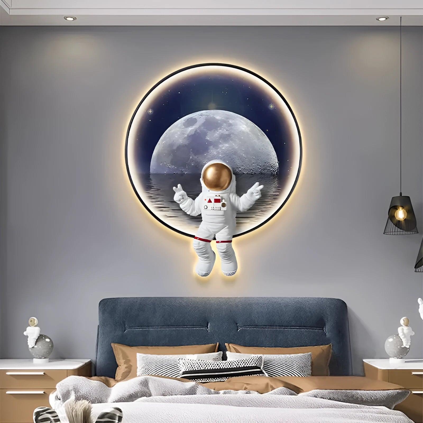 Canvas spaceman wall painting with USB LED light, frameless MDF board, small size 30x36 cm