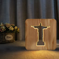 Solid wood hollow night lamp with warm white LED light, compact rectangular design
