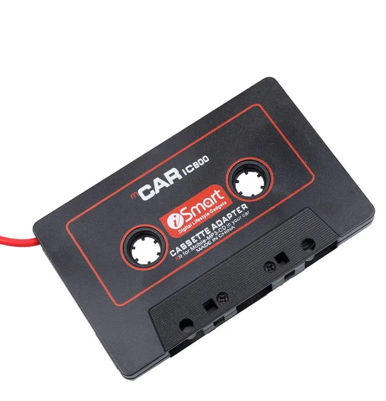 Black car cassette adapter with 3.5mm jack plug for MP3 players and smartphones