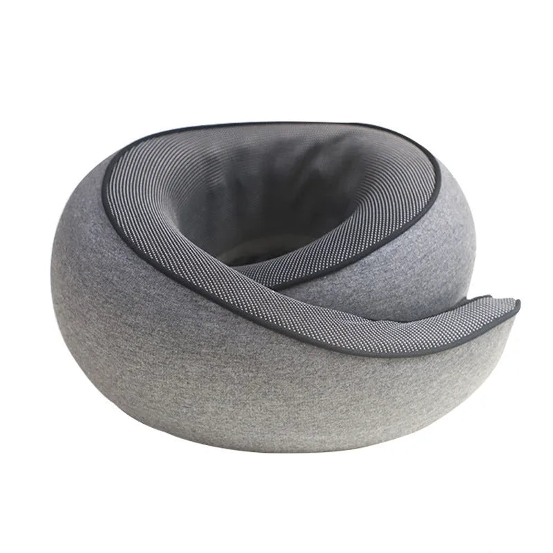 U-shaped memory foam travel neck pillow with storage bag in dark grey colour