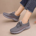 Women's mesh breathable plus size round toe sneakers with flat heel cross strap design in black gray purple
