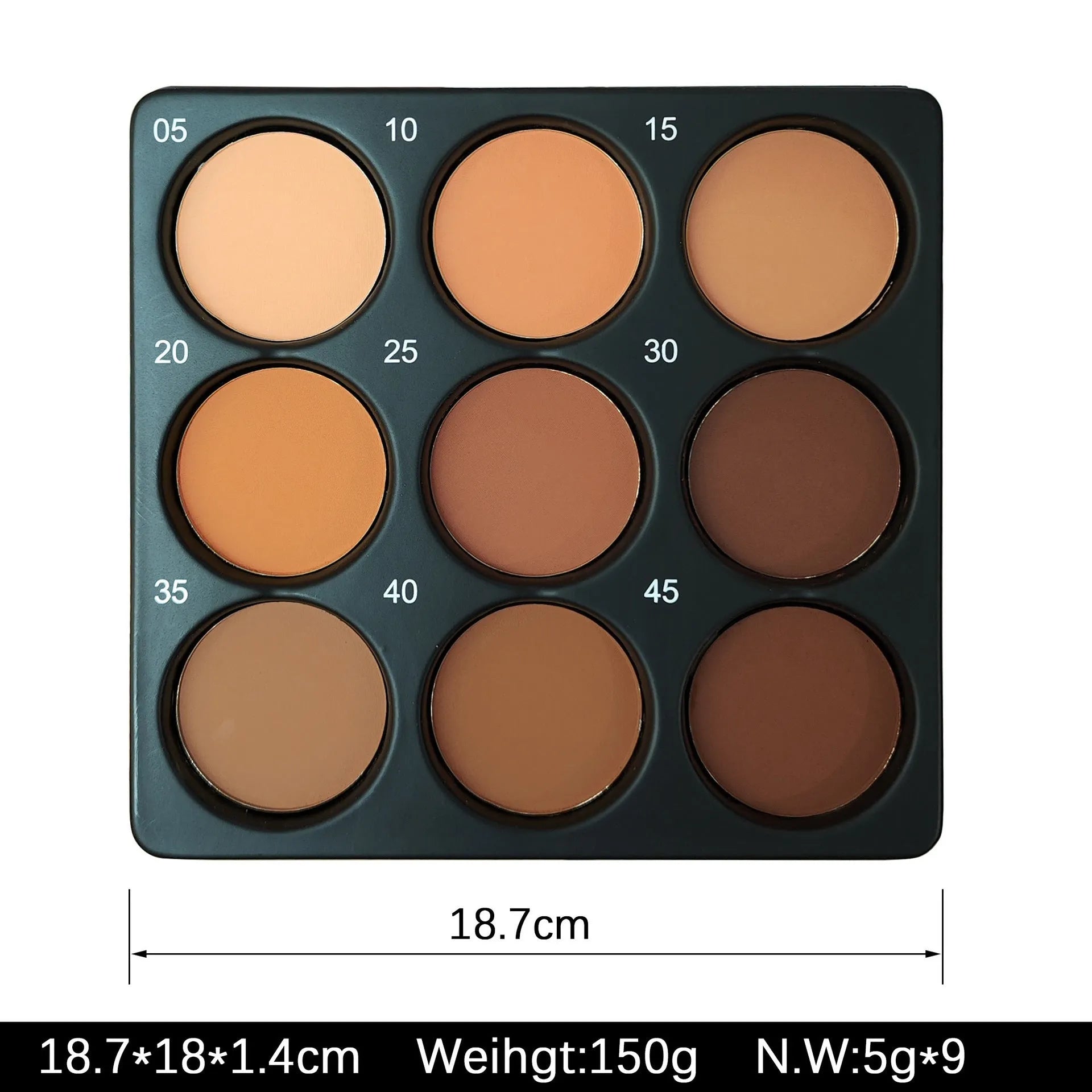 Dark matte makeup palette with nine waterproof colours and a repair disk.