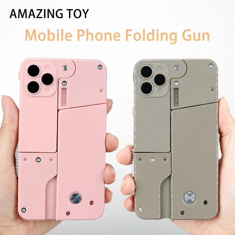 Folding mobile phone dart blaster toy with soft foam bullets in pink