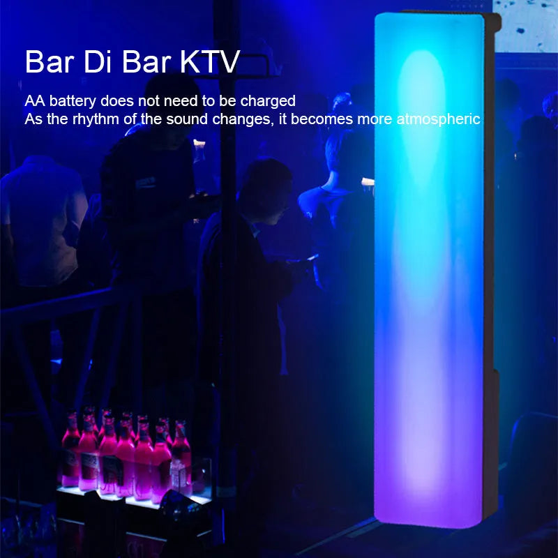 3D RGB music-reactive ambiance lamp with colourful light effects on a desktop