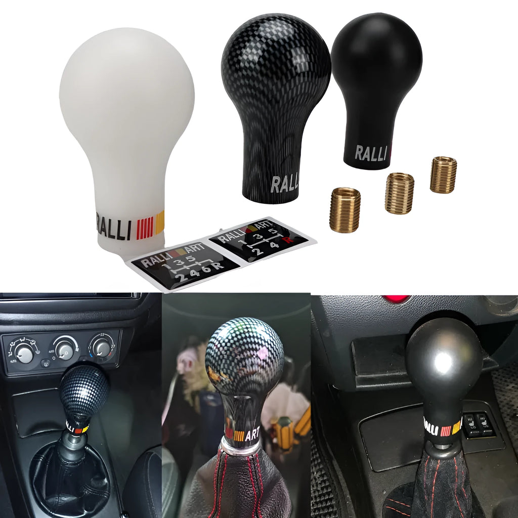 Mitsubishi car gear knob in five colour options including carbon fibre black and bright blue