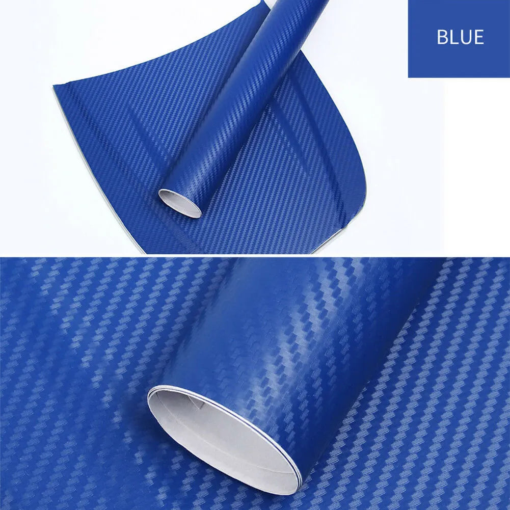 Roll of 3D carbon fibre car sticker measuring 30cm by 127cm in eight colour options
