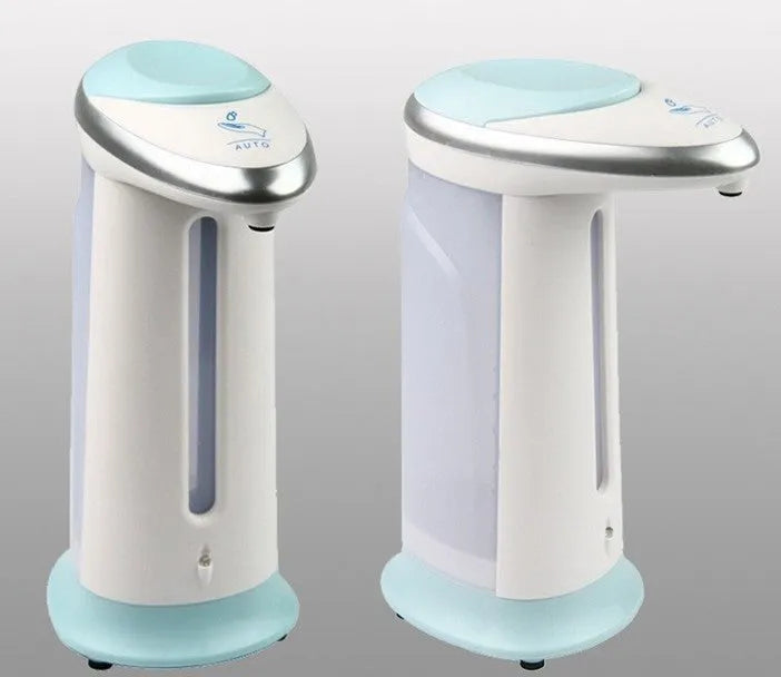 Automatic touchless soap dispenser with black plastic body and sensor nozzle on a countertop