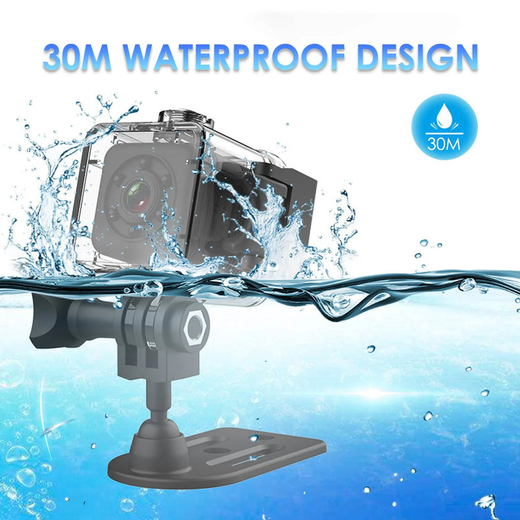 Black SQ29 waterproof sports camera showing its design, compatible with 32GB TF cards and offering 240 minutes of continuous recording.