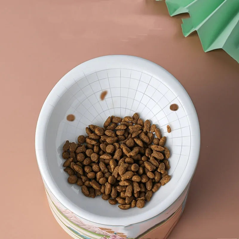 Chinese style ceramic cat bowl with high leg double bowl oblique mouth in universal colour
