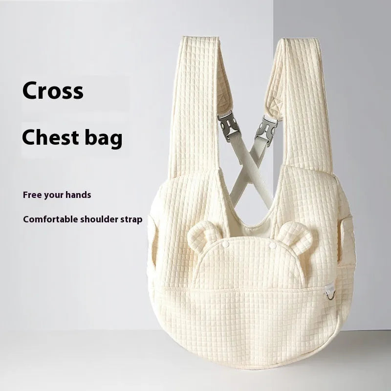 Pet diaper bag simple cross chest backpack square plaid quilted 38x41cm for dogs and cats