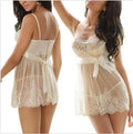 White spandex lingerie set for women available in sizes S M L on a plain background