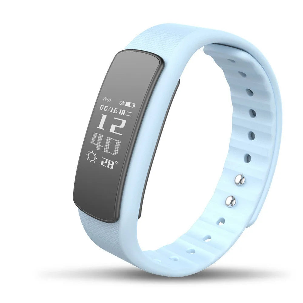 I6 smart sports bracelet with black TPU wristband and 0.96-inch colour touchscreen display