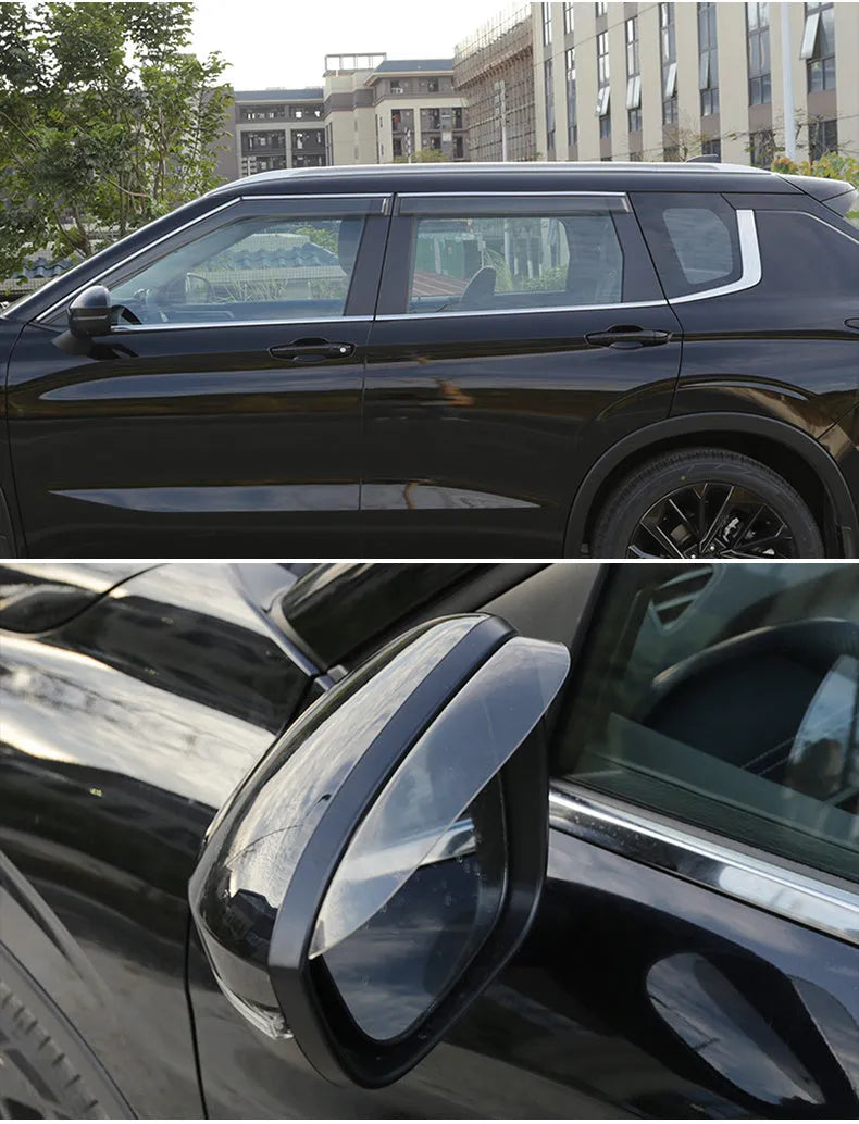 Mitsubishi Outlander side window deflectors rain guards exterior modification accessories black warrior style
