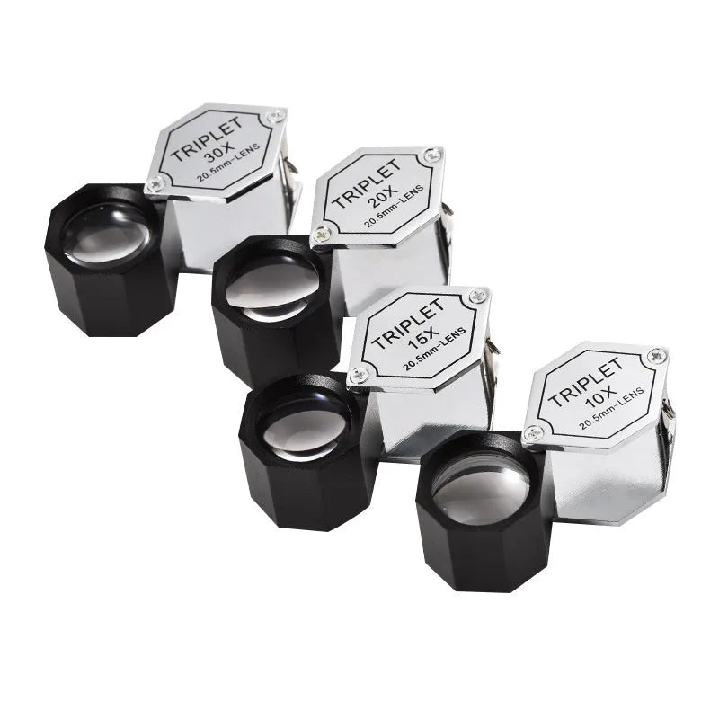 Handheld portable metal magnifying glass with optical glass lens for jewellery and coin inspection