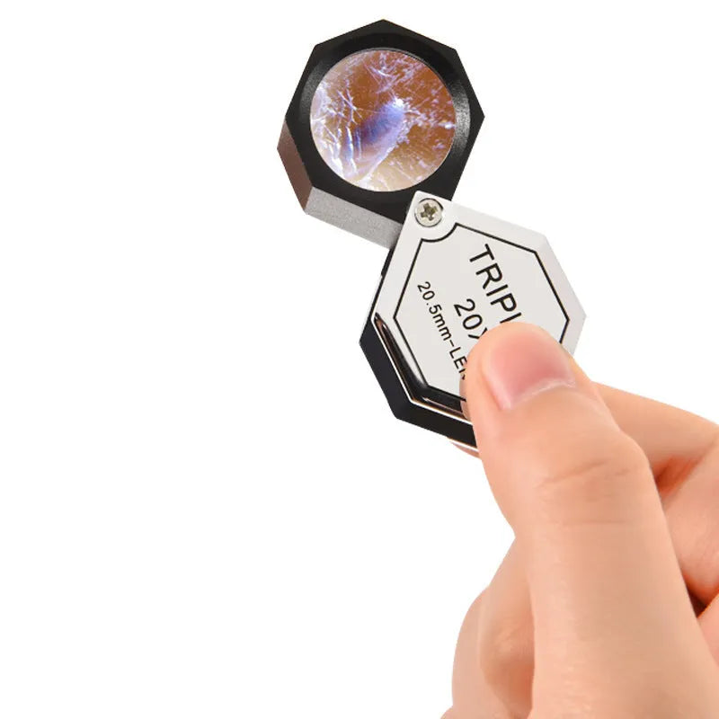 Handheld portable metal magnifying glass with optical glass lens for jewellery and coin inspection